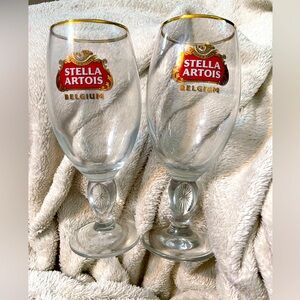Stella Artois  chalice beer 2 glasses gold rims